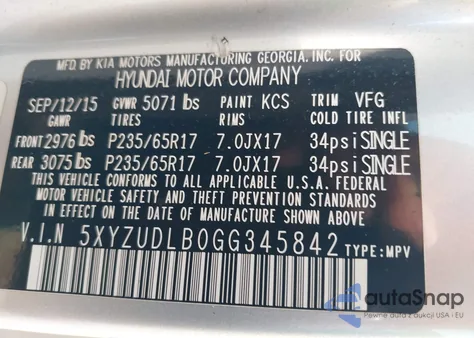 2016 Hyundai Santa Fe Sport 2.4L из США, поврежденный, VIN 5XYZUDLB0GG345842